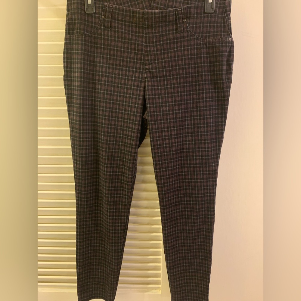 Faded Glory Black Gray Burgundy Plaid Jeans Jeggings, Mid Rise, Size XL, 16/18
